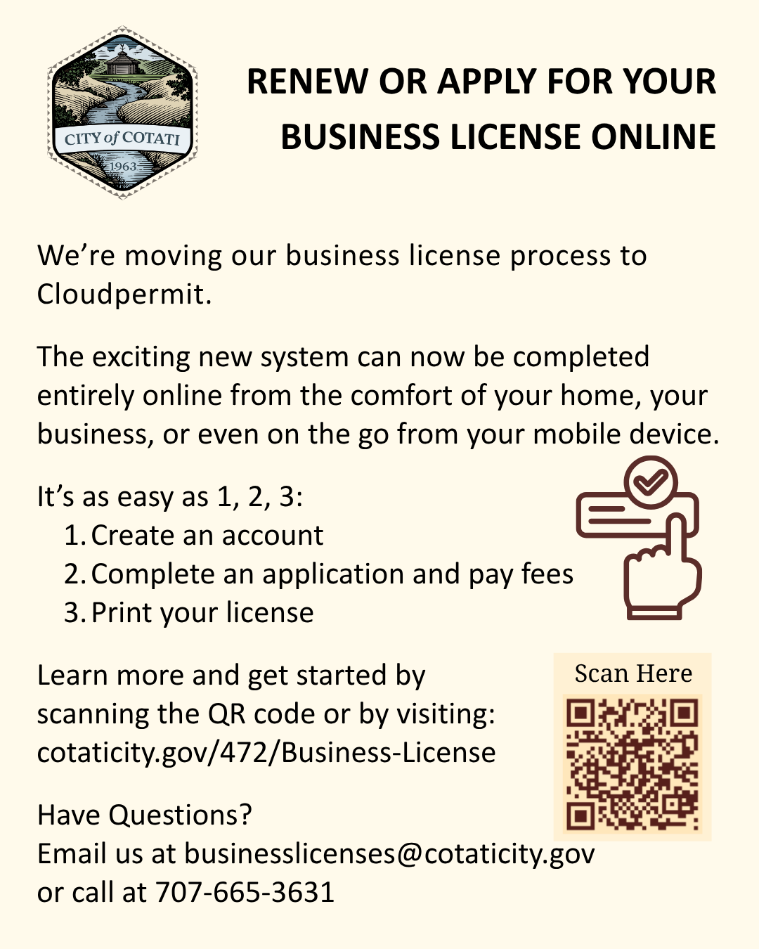 Business Licenses Renewal Instructions Message