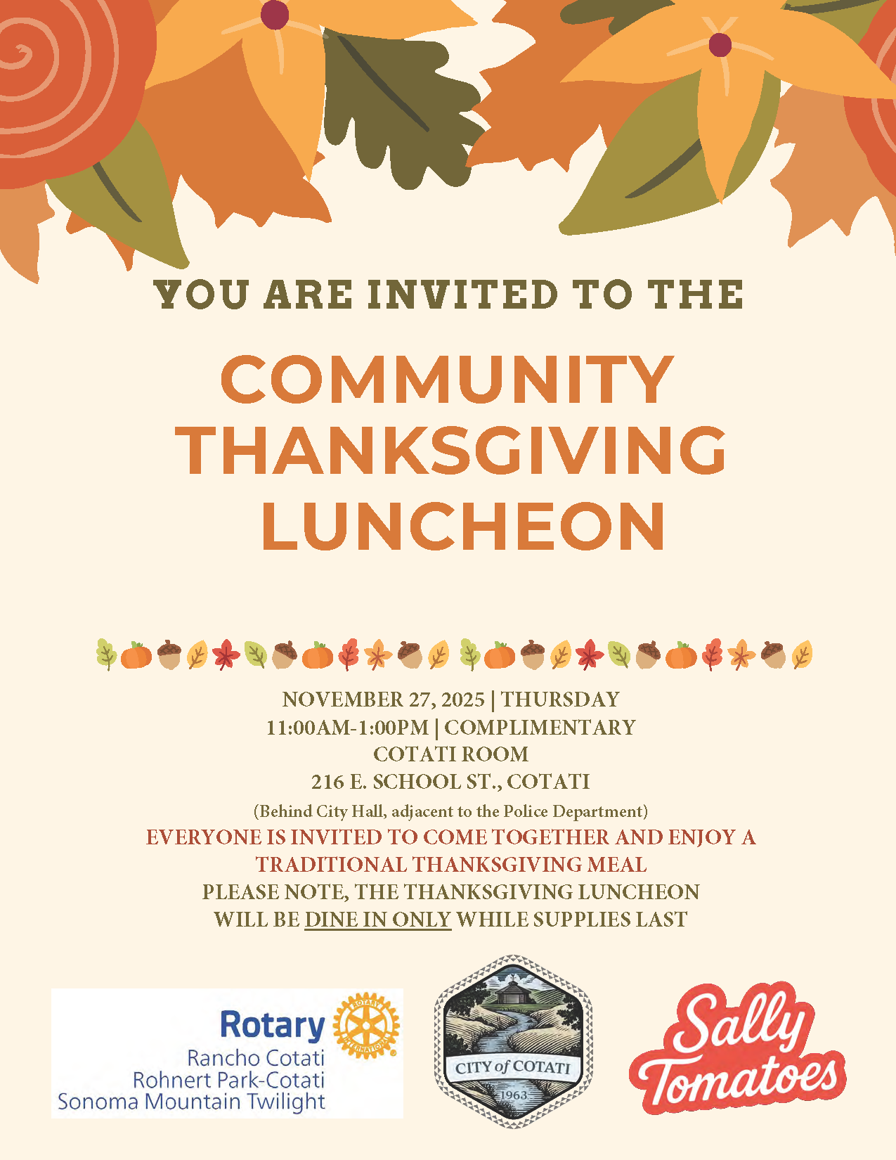 Cotati Thanksgiving 2025 Luncheon Flyer